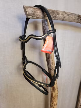 Träns stl cob i svart med gulddekor och silverspännen från Karlslund. Nytt