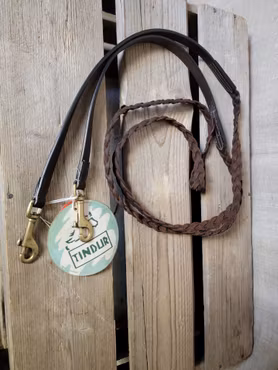Flätade lädertyglar bruna med snabbhakar stl full från Tindur Treadstone.  Nya