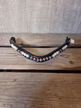 Pannband svart stl cob med vita, blå och röda pärlor