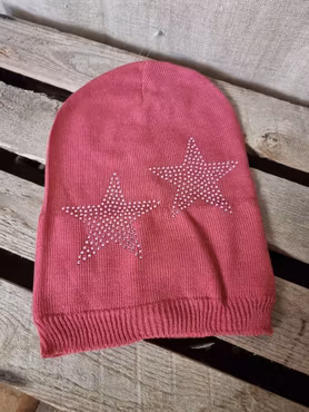 Stickad mössa stl större barn i rosa från CRW. Ny