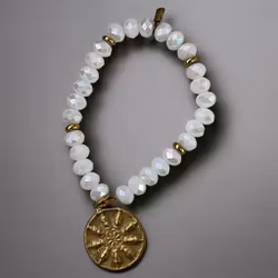 ICON Armband kristallpärlor pärlemor elastiskt, längd 18 cm