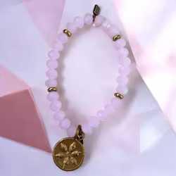 ICON Armband kristallpärlor ljusrosa elastiskt, längd 18 cm