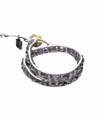 ICON Maya vitt läderarmband i två varv med silver kristaller, 32 cm