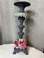 Handmålad ljusstake med blommor 2