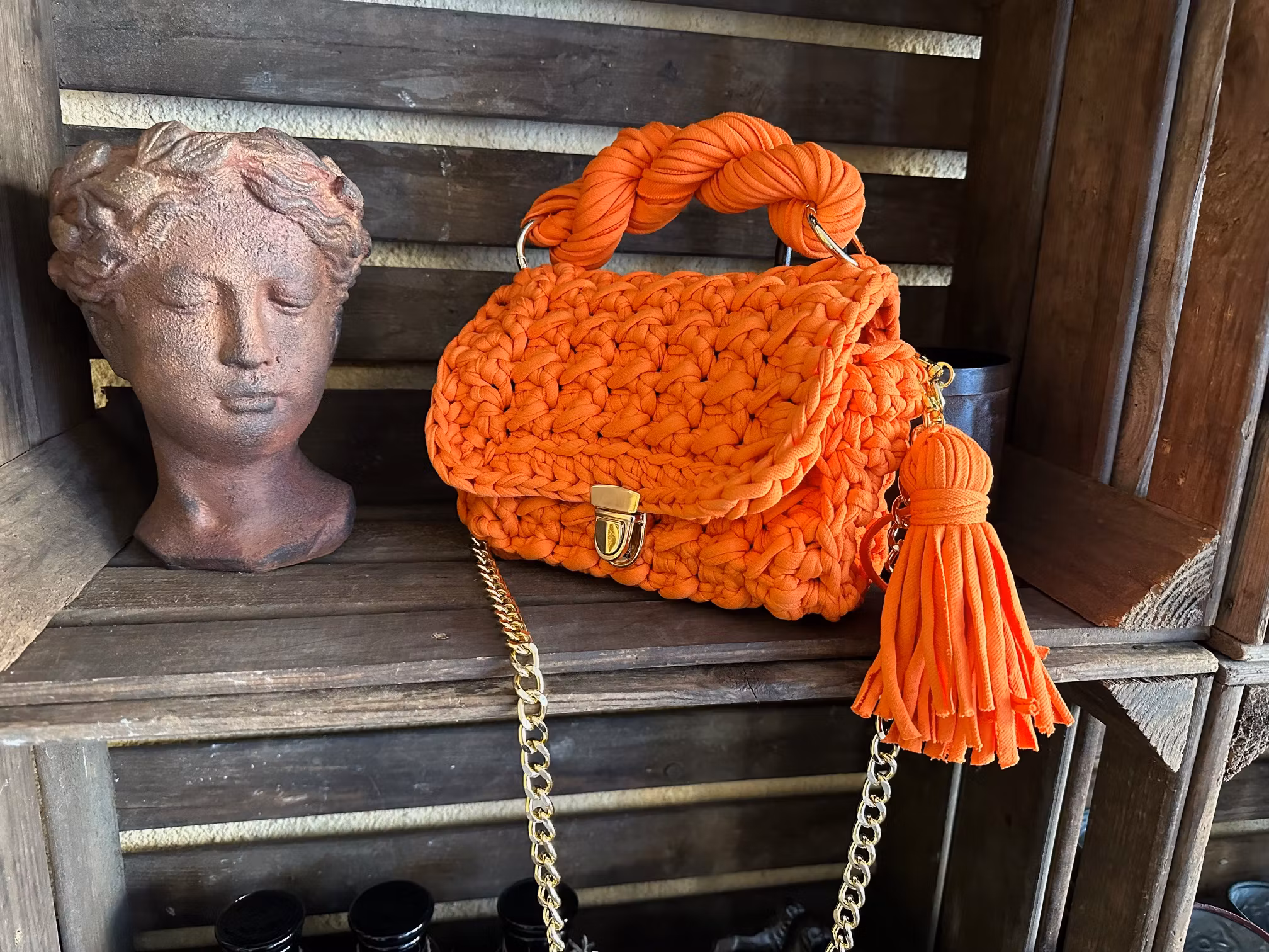Virkad väska Orange
