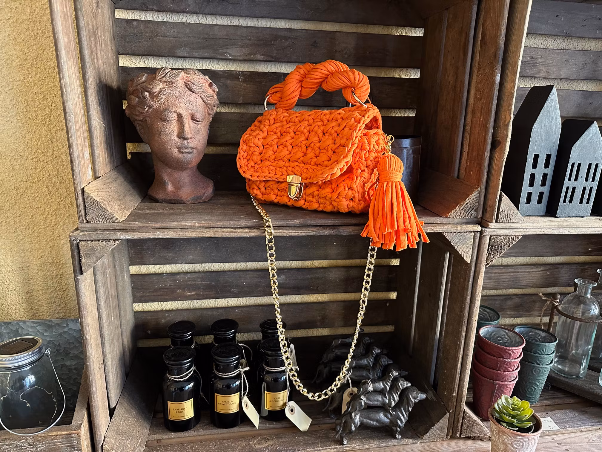 Virkad väska Orange