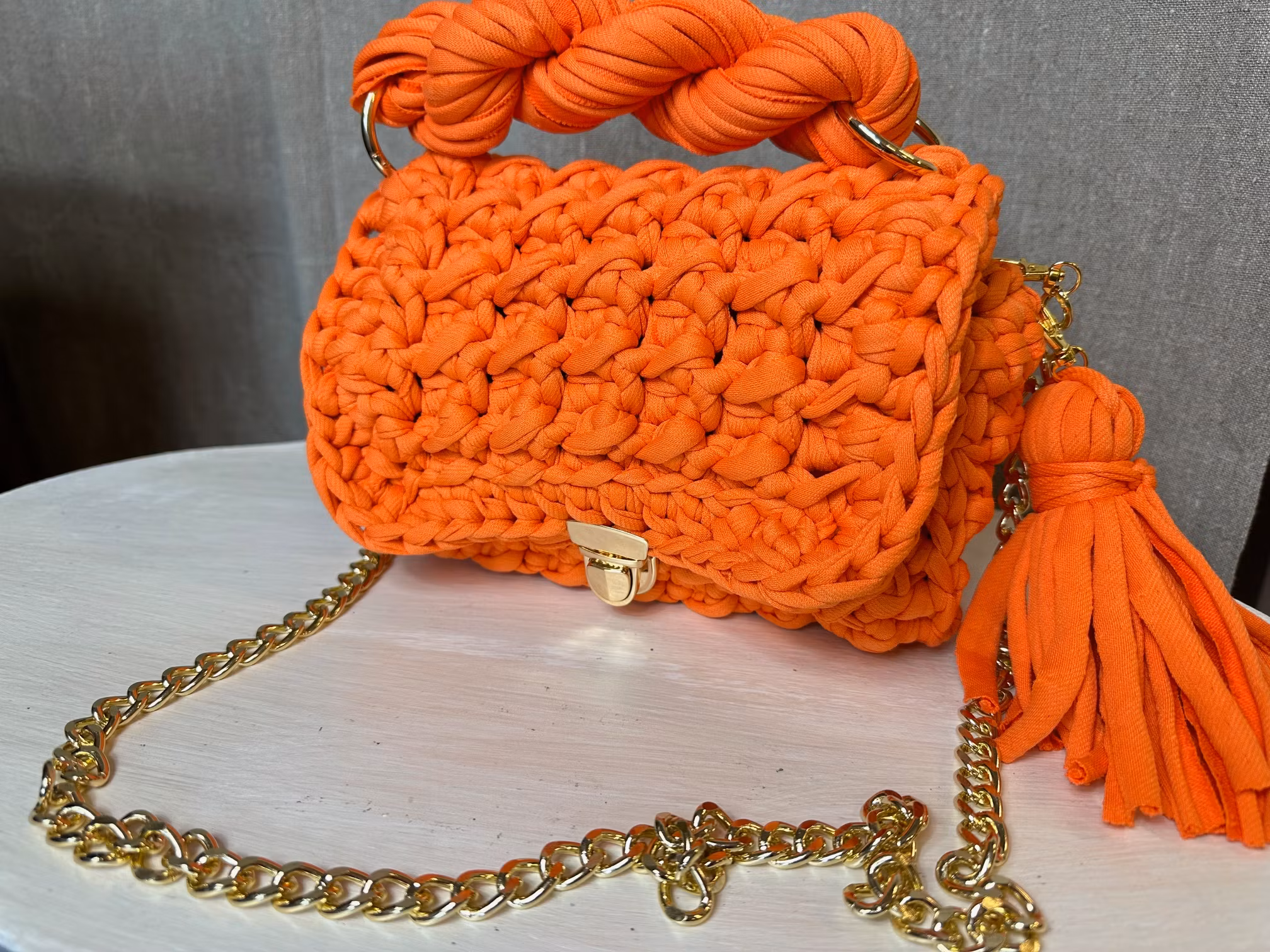 Virkad väska Orange