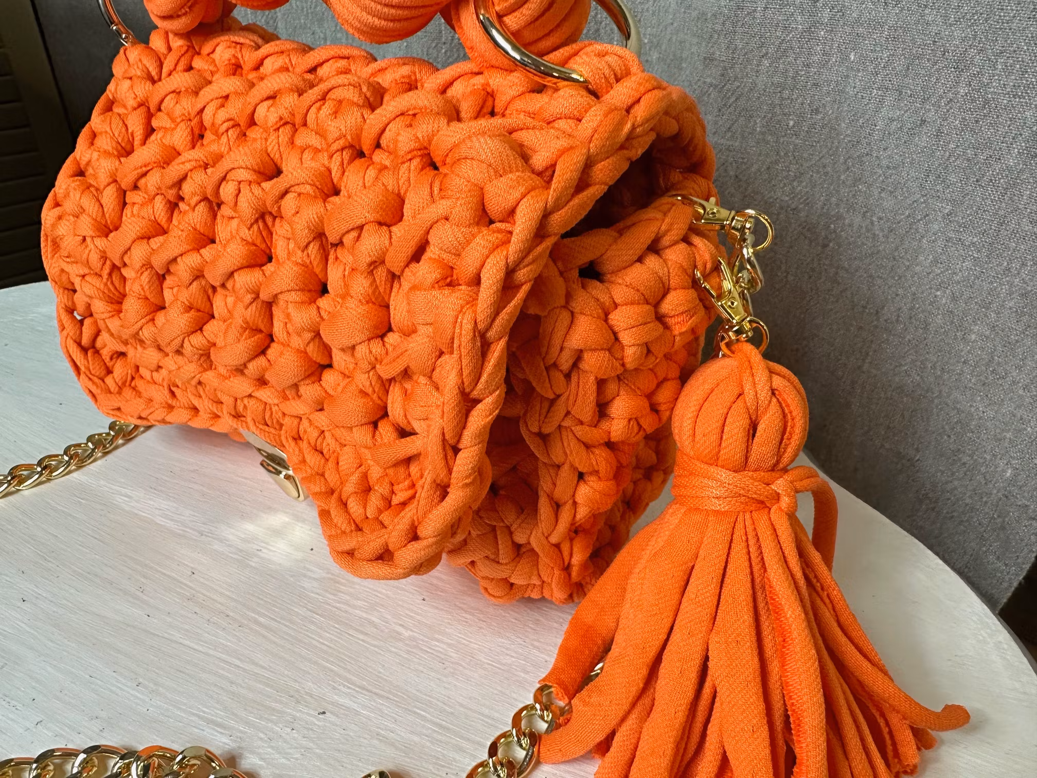 Virkad väska Orange