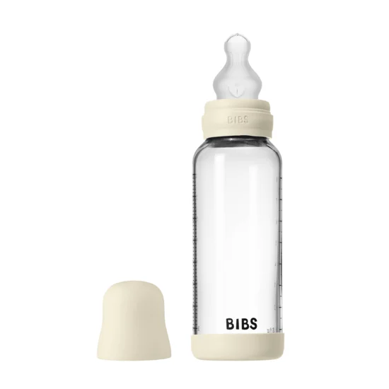 Baby Nappflaska av glas, 240 ml Silikon - Ivory - Bibs
