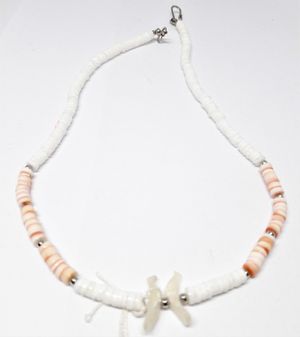 Halsband i ben, vitt och orange
