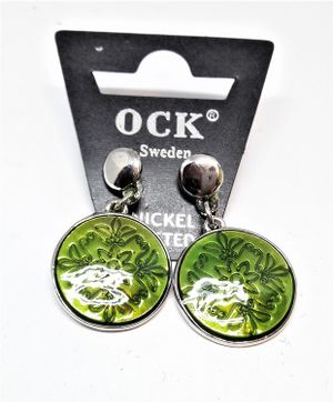 Runda Örhängen med Mönster Ljusgrön