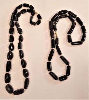 Kopia Halsband av svart Agat, rundade trekantiga stenar - 64 cm