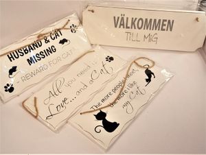 Skyltar i trä med kattmotiv, x1