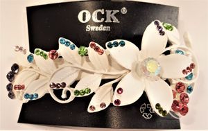 Hårspänne med blomma, mixfärger med glittrande strass