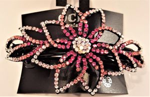Hårspänne strass ros rosa ton