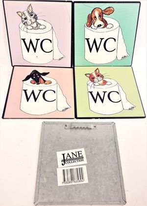 Söta skyltar att hänga på WC-dörren, 4 varianter
