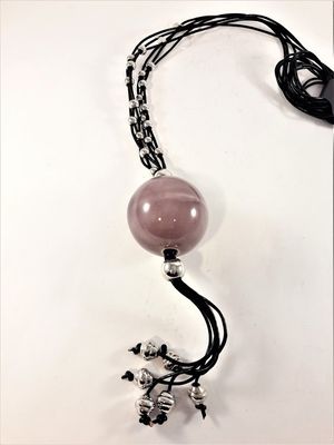 Halsband med läderrem och stor kula, lila