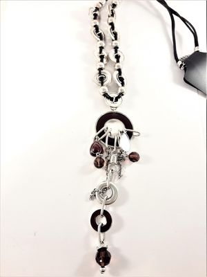 Halsband med Läderrem och Detaljer Silverfärg
