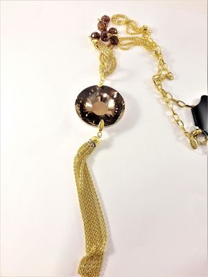 Halsband med Hänge med Glittrande Stor Sten Guldfärg
