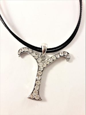Halsband med strassprytt hänge i silverfärg