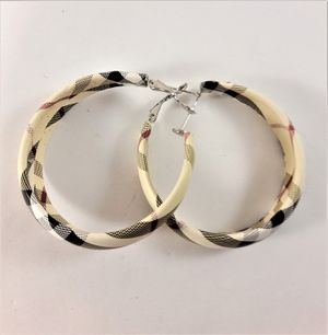 Runda Tygklädda Örhängen Rutig Beige