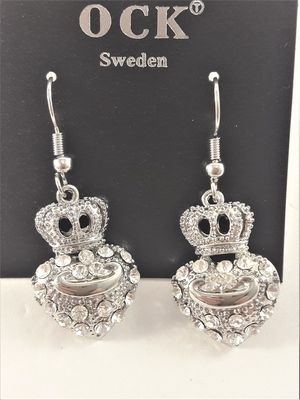 Örhängen med Hjärta, Krona och Strass Silverfärg