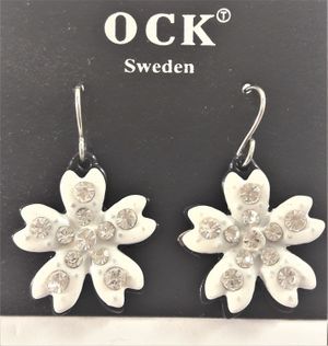 Örhängen med Blomma och Strass Vit