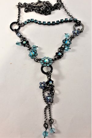 Halsband med Kedja och Blommor med Strass Blå