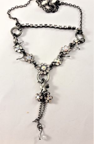 Halsband med Kedja och Blommor med Strass Vit