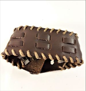Brett Läderarmband med Infogade Sömmar Brun