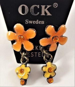 Emaljerade Örhängen i Form av Blommor och Strass Orange