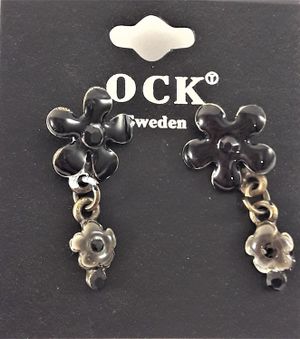 Emaljerade Örhängen i Form av Blommor och Strass Svart