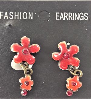 Emaljerade Örhängen i Form av Blommor och Strass Röd