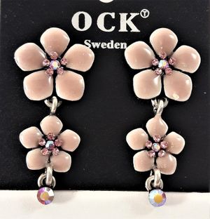 Emaljerade Örhängen i Form av Blommor och Strass Rosa