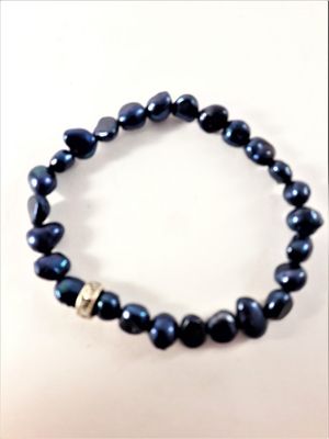 Enkelt Armband med Små Blå Pärlor och Ring med Strass