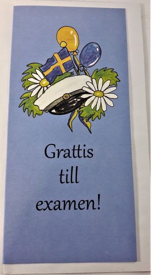 Grattiskort "Grattis till Examen" med mössmotiv