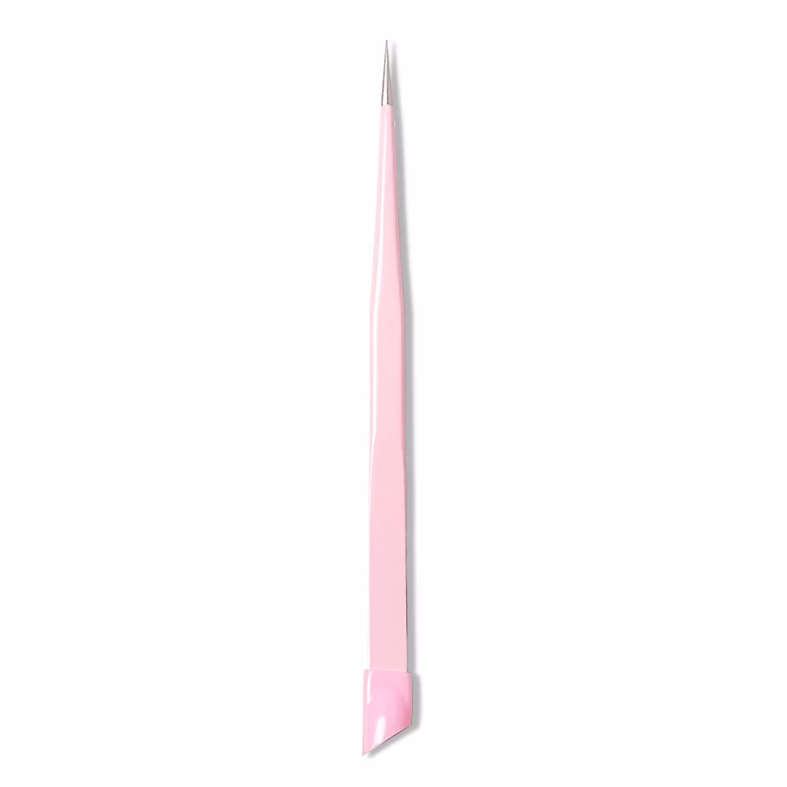 Pink Dual-ends Straight Nail Tweezers With Silicone Pressing Head For 3d Sticker