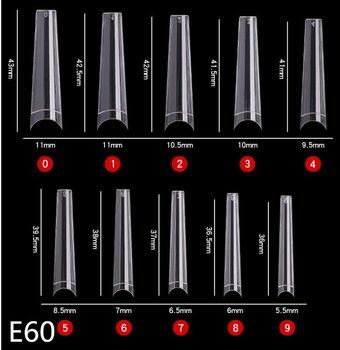 Transparanta  XXL coffin nagel tippar  500 styck  i 10 storlekar