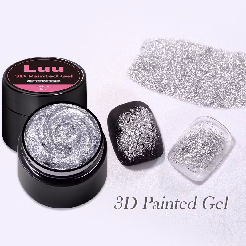 3D paint gel silver glitter
