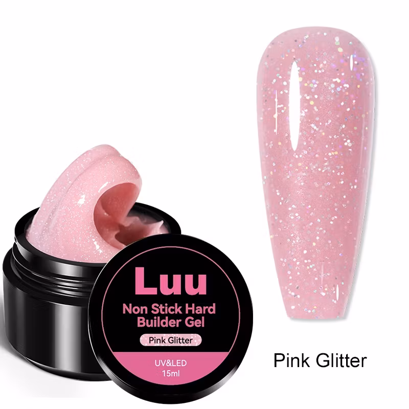 Hard builder gel non sticky Pink Glitter 15g