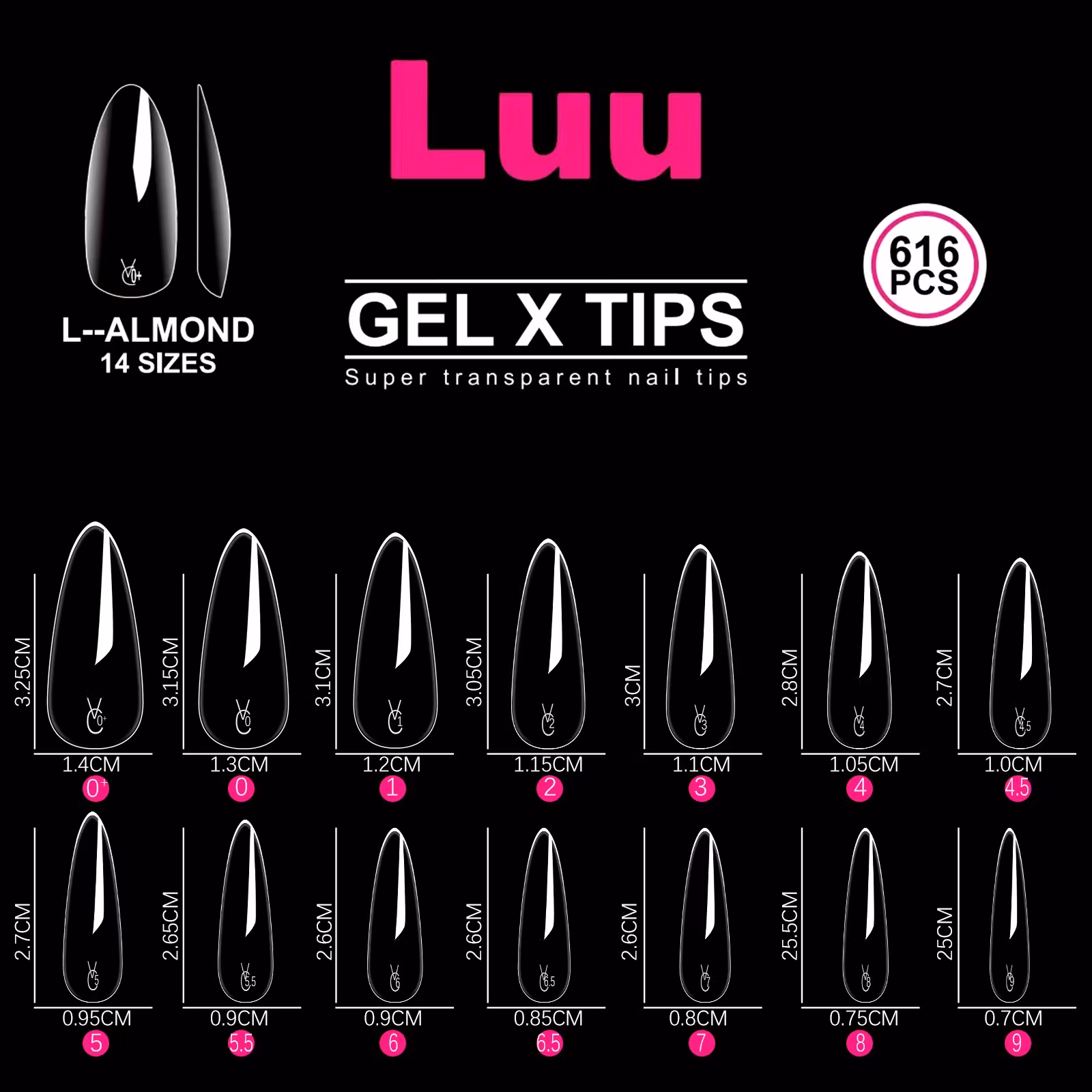 Gel X full cover tips Almond size L