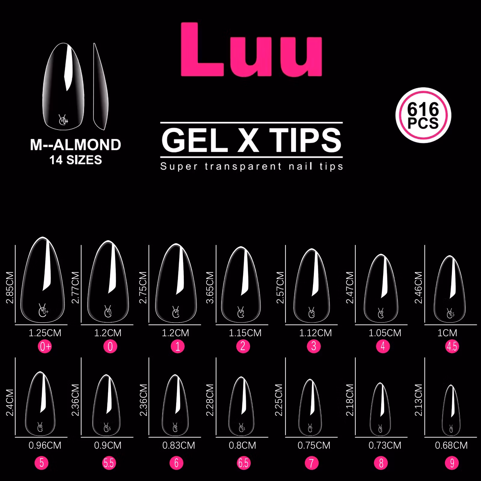 Gel X full cover tips Almond size M