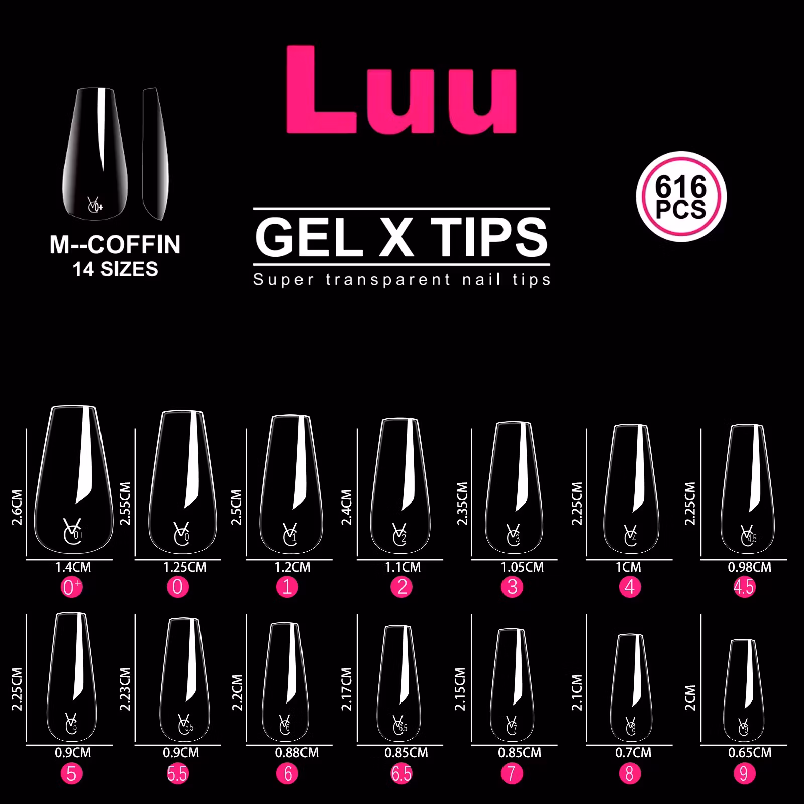 Gel X full cover tips Coffin size M