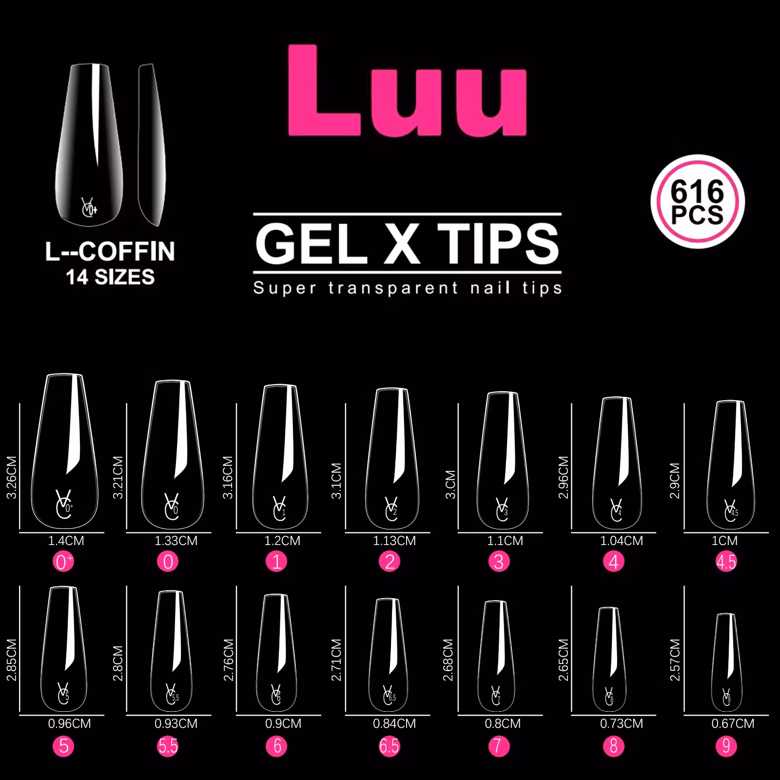 Gel X full cover tips Coffin size L