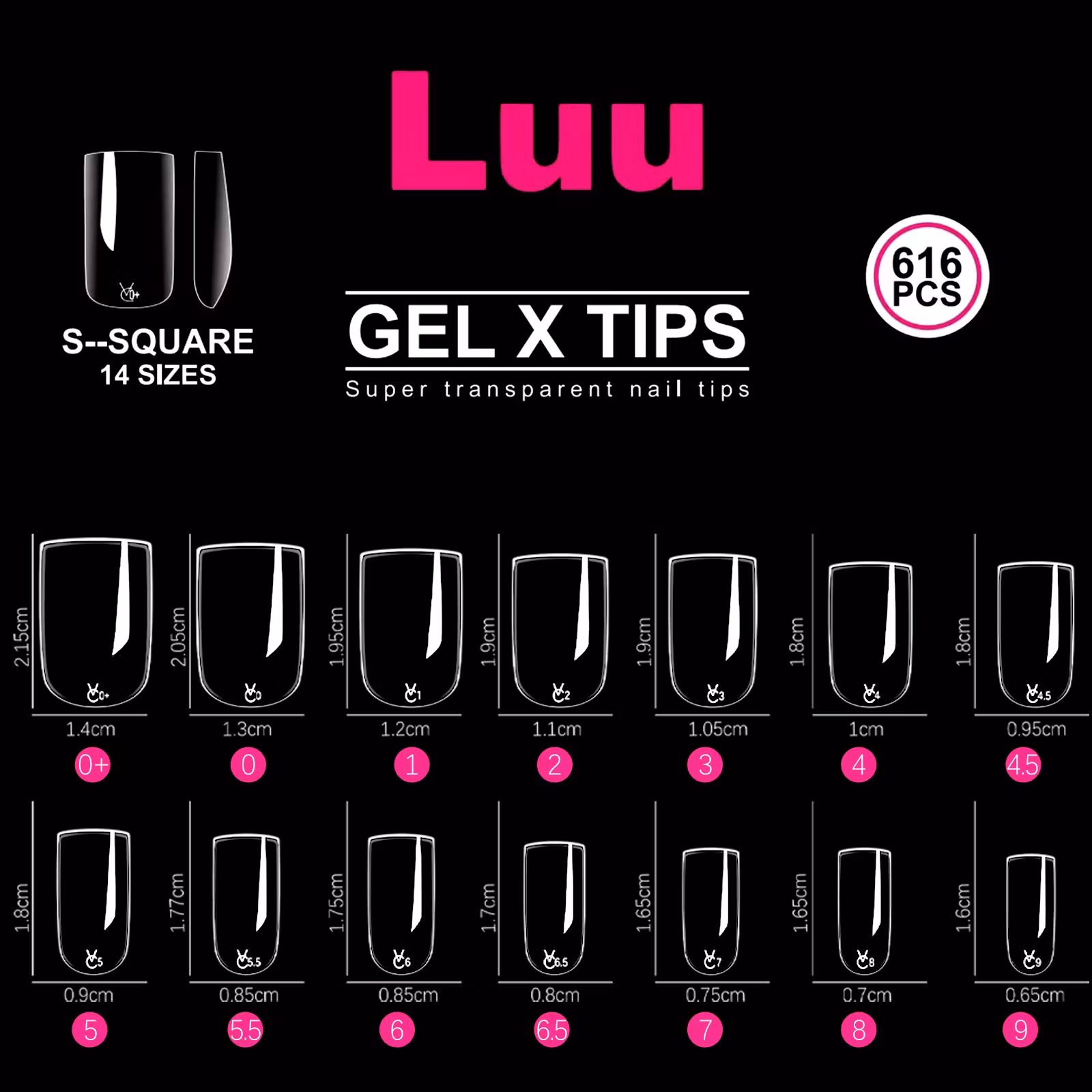 Gel X full cover tips Square size S