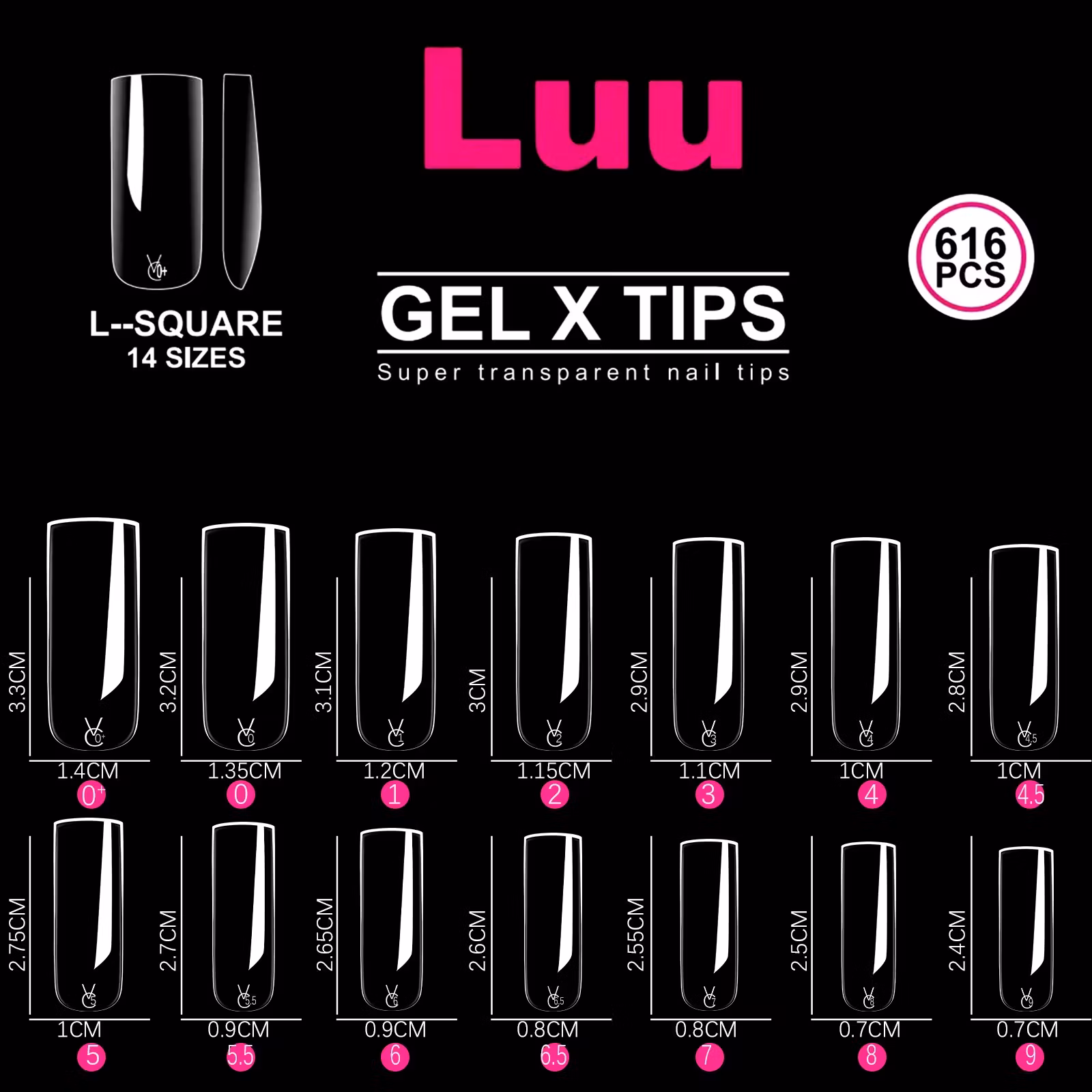 Gel X full cover tips Square size L