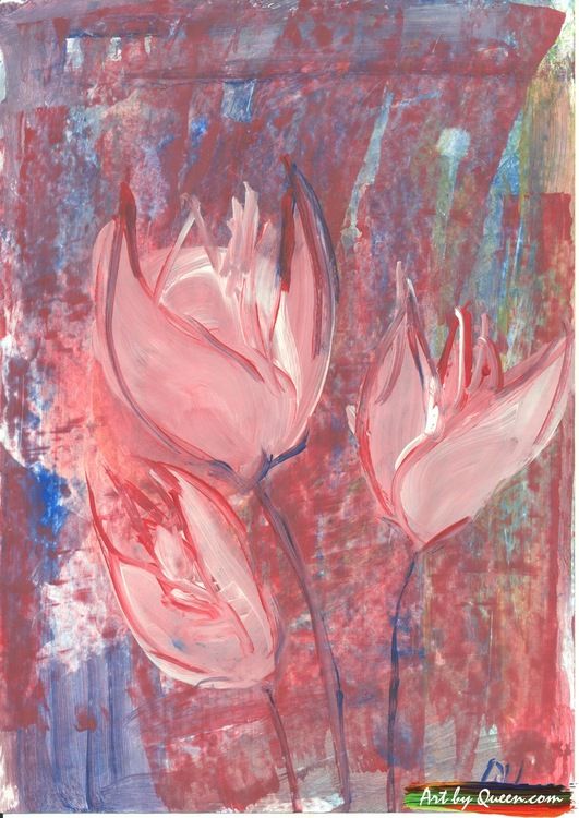 Tre blommande tulpaner