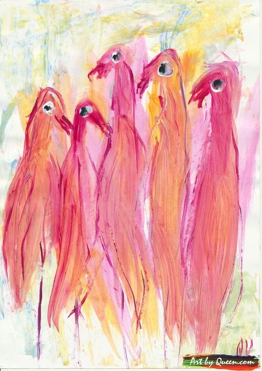 Fem flamingor