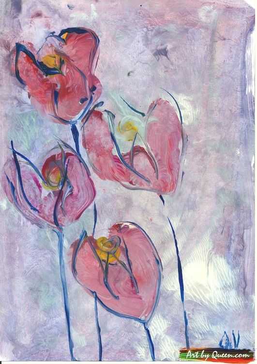 Fyra blommande tulpaner