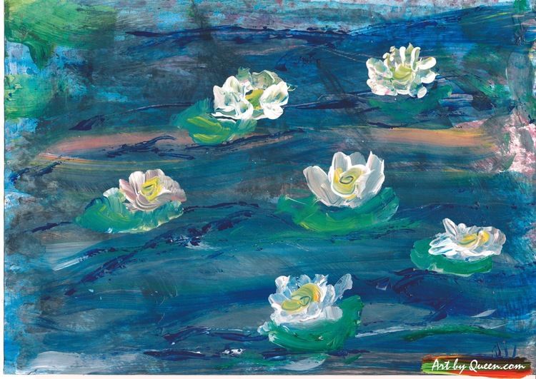 Sex blommande näckrosor